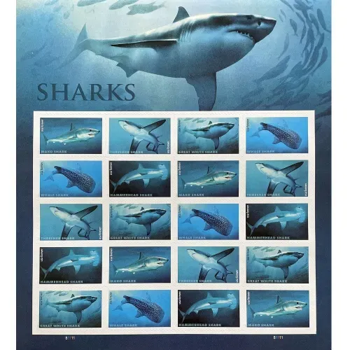Sharks 2017 - 5 Sheets 100 Pcs Unused Stamps for Mailing